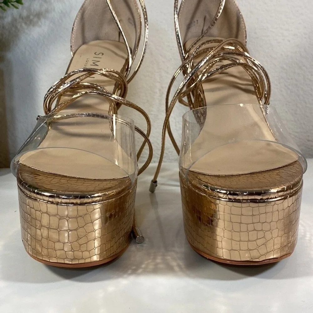Clearance! Simmi Emma Croc Print Platform‎ Gladiator in Rose Gold Glam Bodycon 7